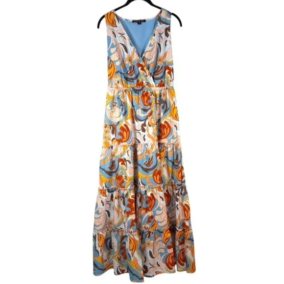 Boston Proper Printed Tiered Maxi Dress multi color size S